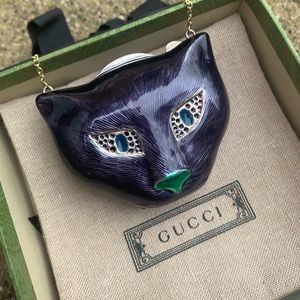 Sold - Sterling GUCCI LE MARCHÉ DES MERVEILLES Enamel Feline Minaudiere 925 18k